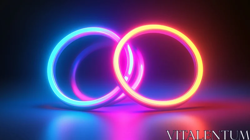Intersecting neon rings with blue and orange glow.