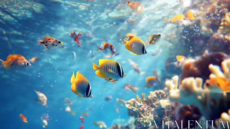 Sunlit butterflyfish drift like painted kites through coral