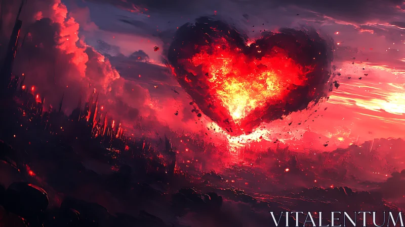 Fiery Heart Rises Above a Burning Apocalyptic Landscape