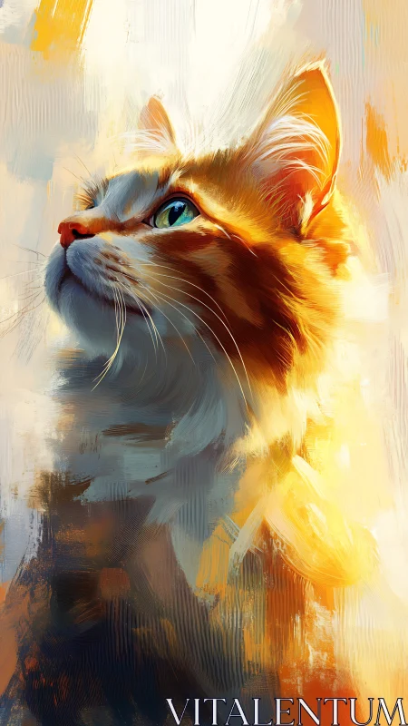 Luminous Golden Cat with Thoughtful Gaze and Warm Glow
