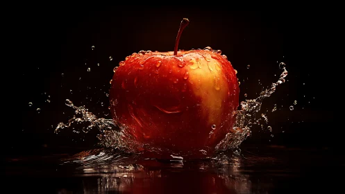 Red apple splash captured in dramatic studio lighting.