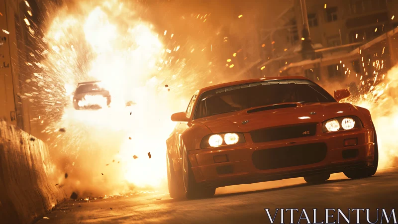 Photorealistic tunnel car chase with cinematic explosion staging.