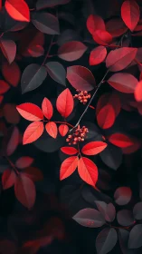 Red compound leaves and berries contrast against dark foliage