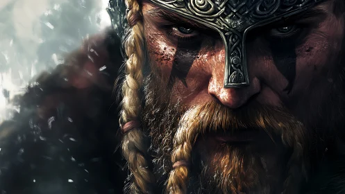 Warrior portrait magnifies battle-worn face in digital chiaroscuro