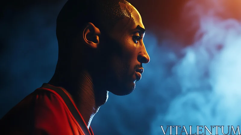 Locked-in athlete silhouette against smoky neon twilight.