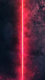 Neon magenta light slice divides charred stone wall.