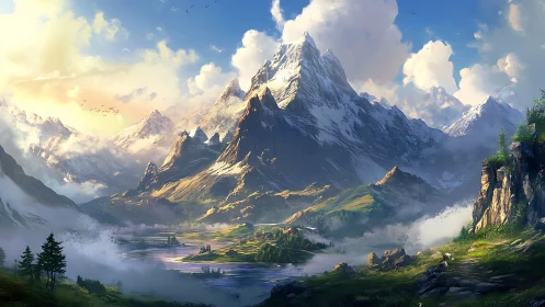 Sunlit mountain valley opens into a dreamy, peaceful world