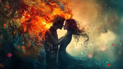 Passionate Silhouettes Merge Fire Water Realms.