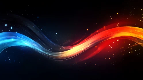 Flowing blue and red light waves merge in cosmic contrast