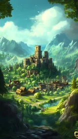 Medieval hilltop fortress above verdant river valley landscape.