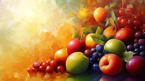Sunlit fruit medley glowing with color and cozy warmth.