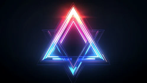 Neon spectral tetrahedron lattice in dark volumetric space.