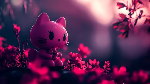 Neon Muse: Lucky Cat Dreams Among Bioluminescent Blooms.