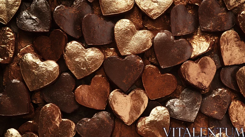 Gold and Bronze Heart Shapes in Metallic Arrangement.