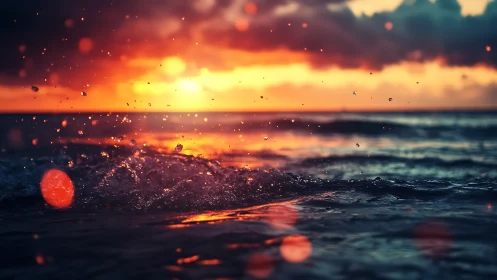 Sunlit waves catch fire beneath a glowing evening horizon