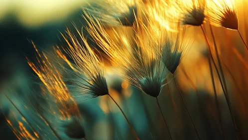 Sunlit whisker grass sways in molten teal and amber wind.