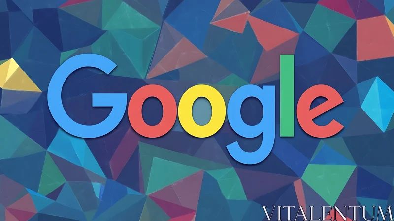 Google logo stands bold against faceted geometric backdrop
