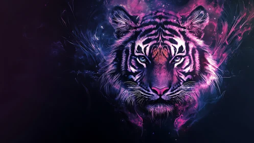 Neon spectral tiger portrait in high-saturation chromatic blaze.