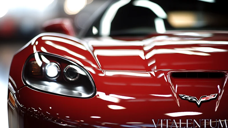 Red Corvette hood captures razor reflections and detail.