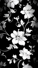 Black and White Floral Vines: Classical Botanical Engraving Pattern.