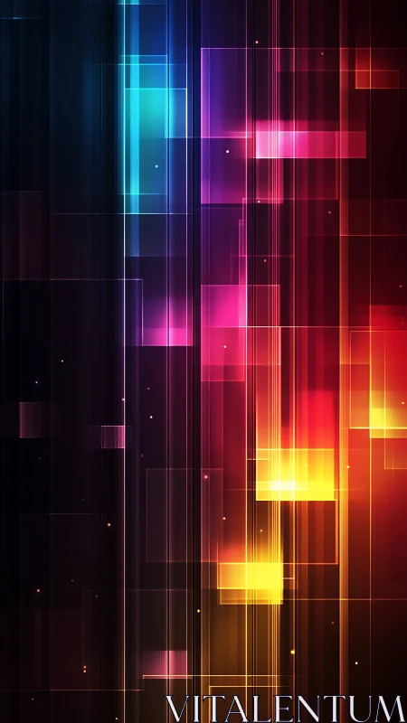 Neon gradient rectangles form vertical digital light architecture.