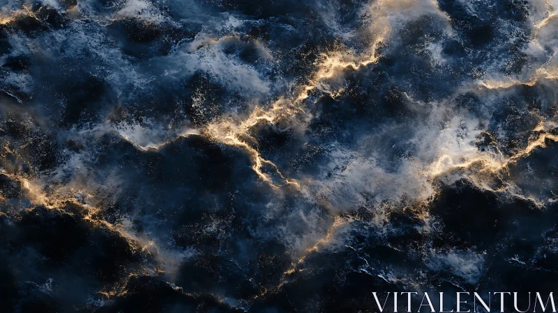 Stormlit cosmic surf where lightning sketches the sea skyline.