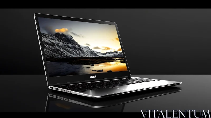 Laptop computer displayed on reflective black surface