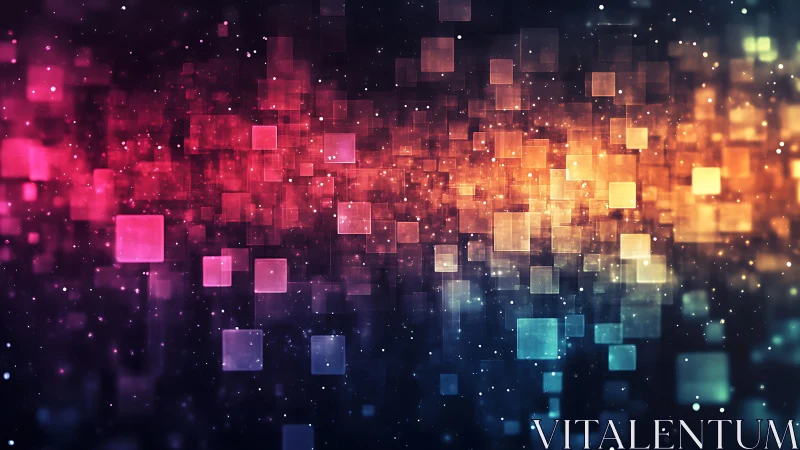 Vibrant digital squares abstract background in neon gradient style.