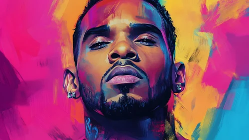 Vibrant digital portrait of confident man in neon colors.