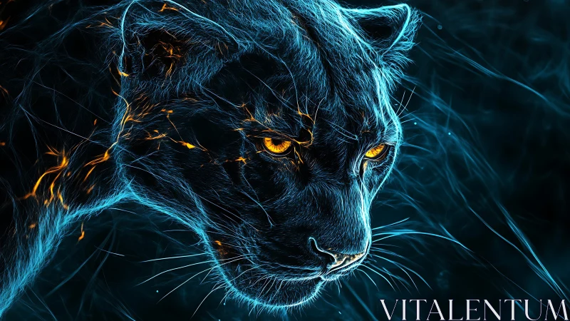 Neon Lynx Portrait: Bioluminescent Digital Predator Study