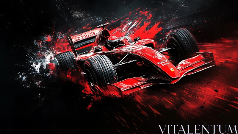 Aerodynamic red formula racer in high-velocity digital blast.