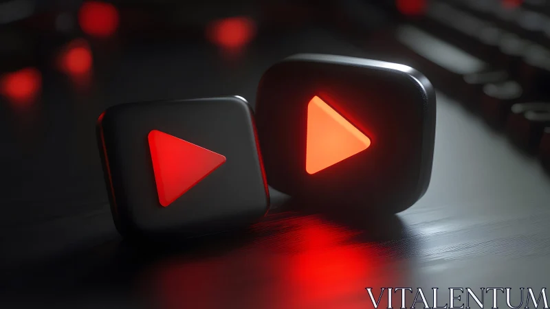 Glowing Play Button Icons in Dark Modern 3D Digital Art Style.