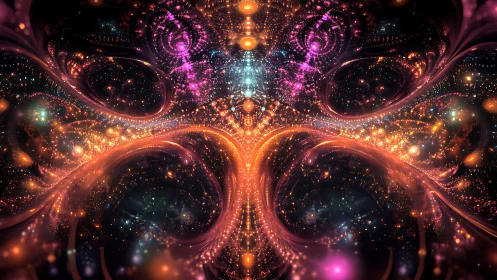 Nebulae swirl inward as a cosmic mask quietly ignites