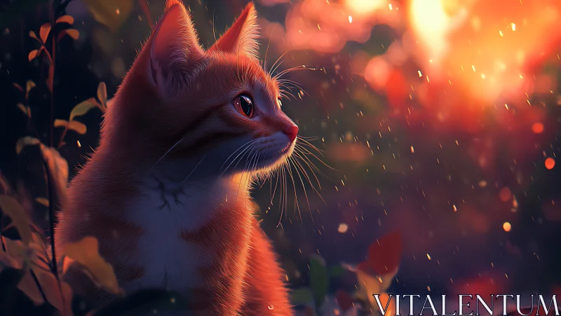 Feline Portrait in Warm Backlighting with Particle Effects