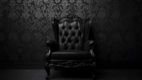 Elegant black armchair inviting quiet, dramatic comfort.
