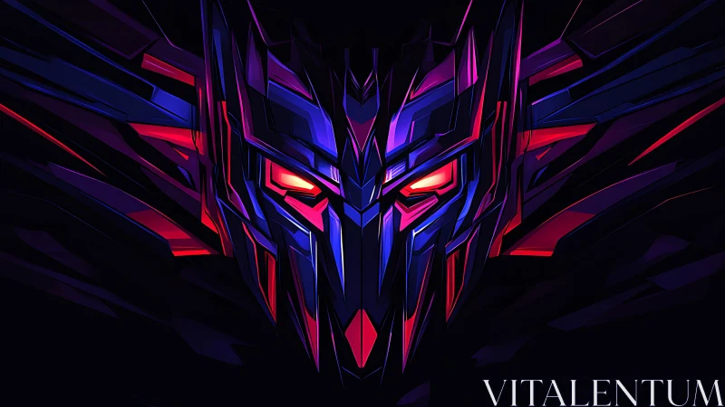 Neon cyber mask with glowing eyes and sharp electric lines.