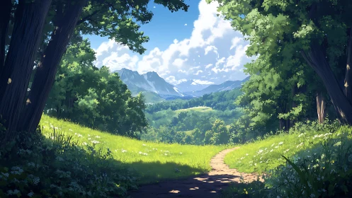 Mountain Valley Landscape Through Forest Canopy