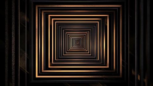 Golden metallic square tunnel recedes into hypnotic depth.