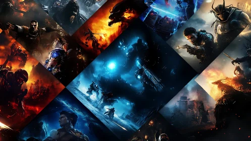 Battlefield kaleidoscope of sci fi warriors in blazing contrasts.