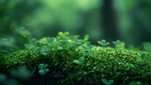 Dewlit clover sprites rise like tiny lanterns from moss