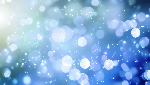 Drifting blue bokeh constellations over soft twilight glow.