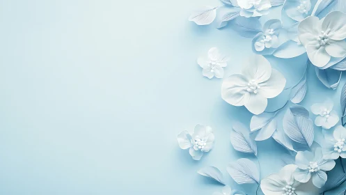 Layered floral composition arranged on gradient blue background surface