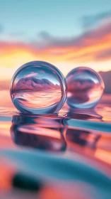 Dreamy glass orbs cradling a pastel sunset sky reflection.