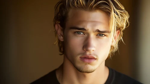 Shallow depth portrait of young man under soft directional light