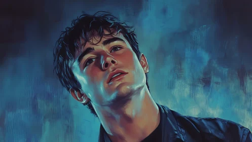 Moody blue portrait of young man with cinematic rim lighting