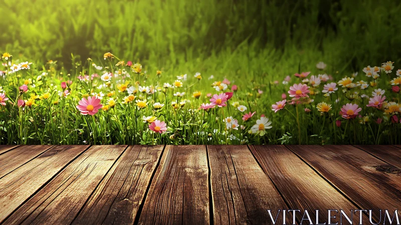 Wooden Deck Meets Blooming Spring Garden.
