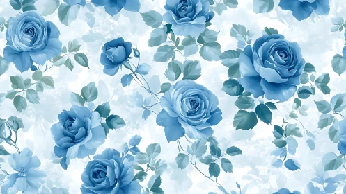 Blue Roses with Foliage on Light Background