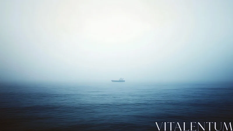 Minimalist seascape with solitary boat in atmospheric haze.