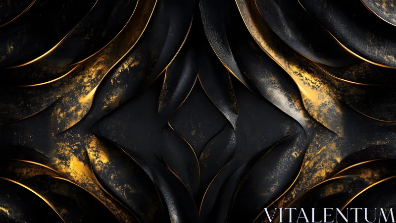 Elegant Black and Gold Abstract Pattern with Metallic Texture.