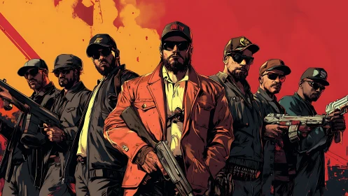 Paramilitary strike unit in stylized comic urban standoff.